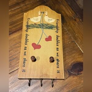 Vintage Wooden Handpainted Friendship Goose Key Hook Wall Hanging